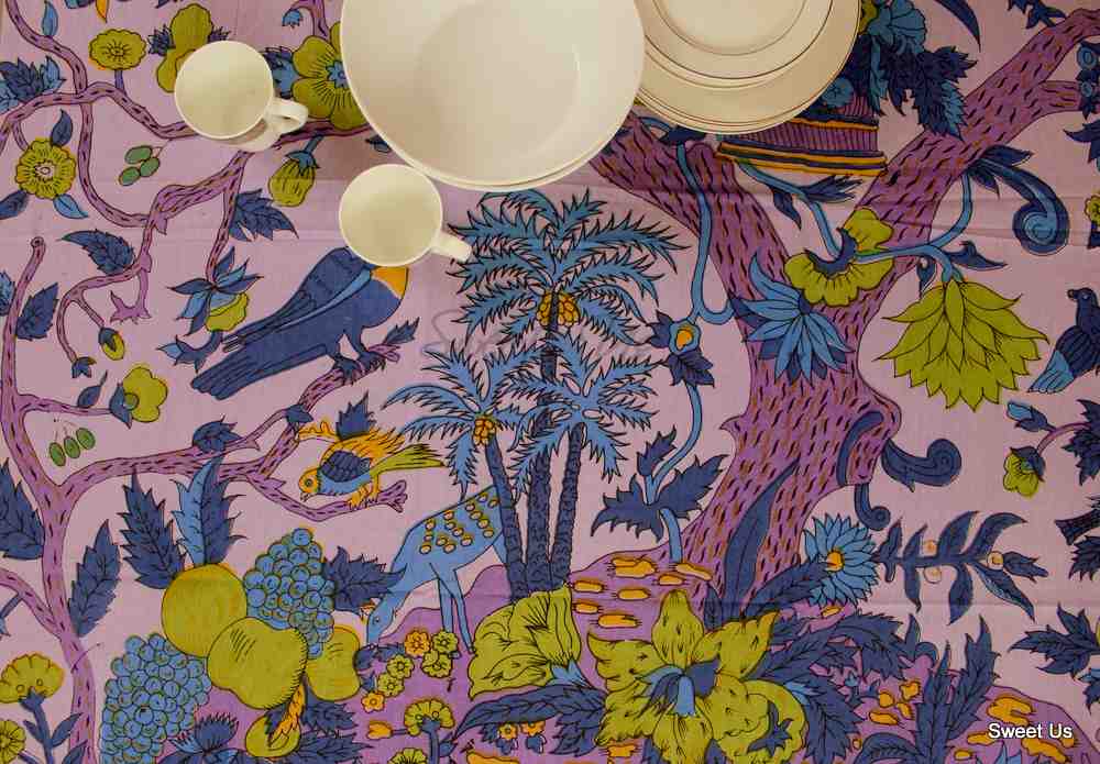 Tree of Life Tablecloth for Square Tables Cotton Floral Kitchen Dining Table Linen