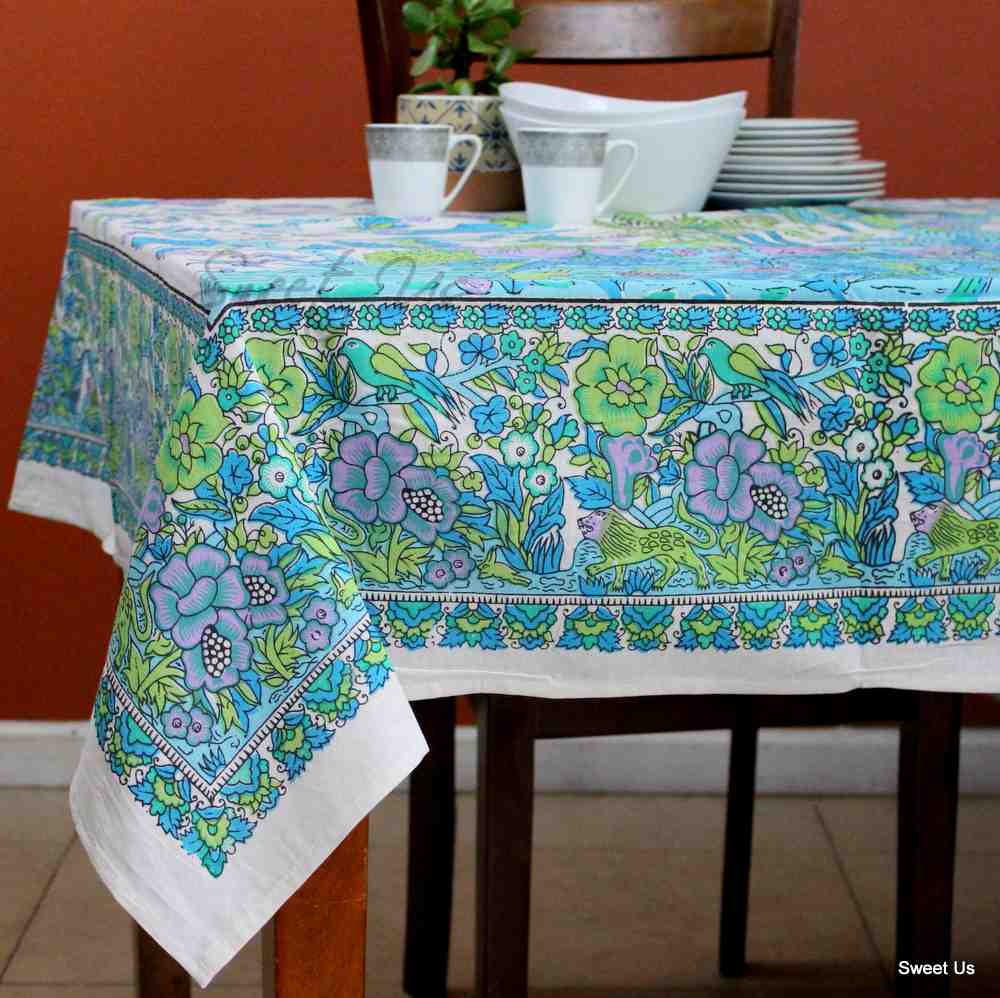 Tree of Life Tablecloth for Square Tables Cotton Floral Kitchen Dining Table Linen
