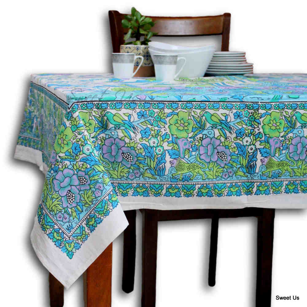 Tree of Life Tablecloth for Square Tables Cotton Floral Kitchen Dining Table Linen