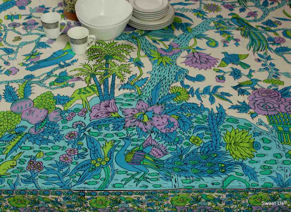 Tree of Life Tablecloth for Square Tables Cotton Floral Kitchen Dining Table Linen