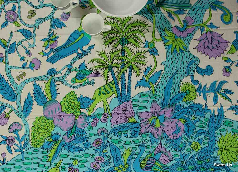 Tree of Life Tablecloth for Square Tables Cotton Floral Kitchen Dining Table Linen