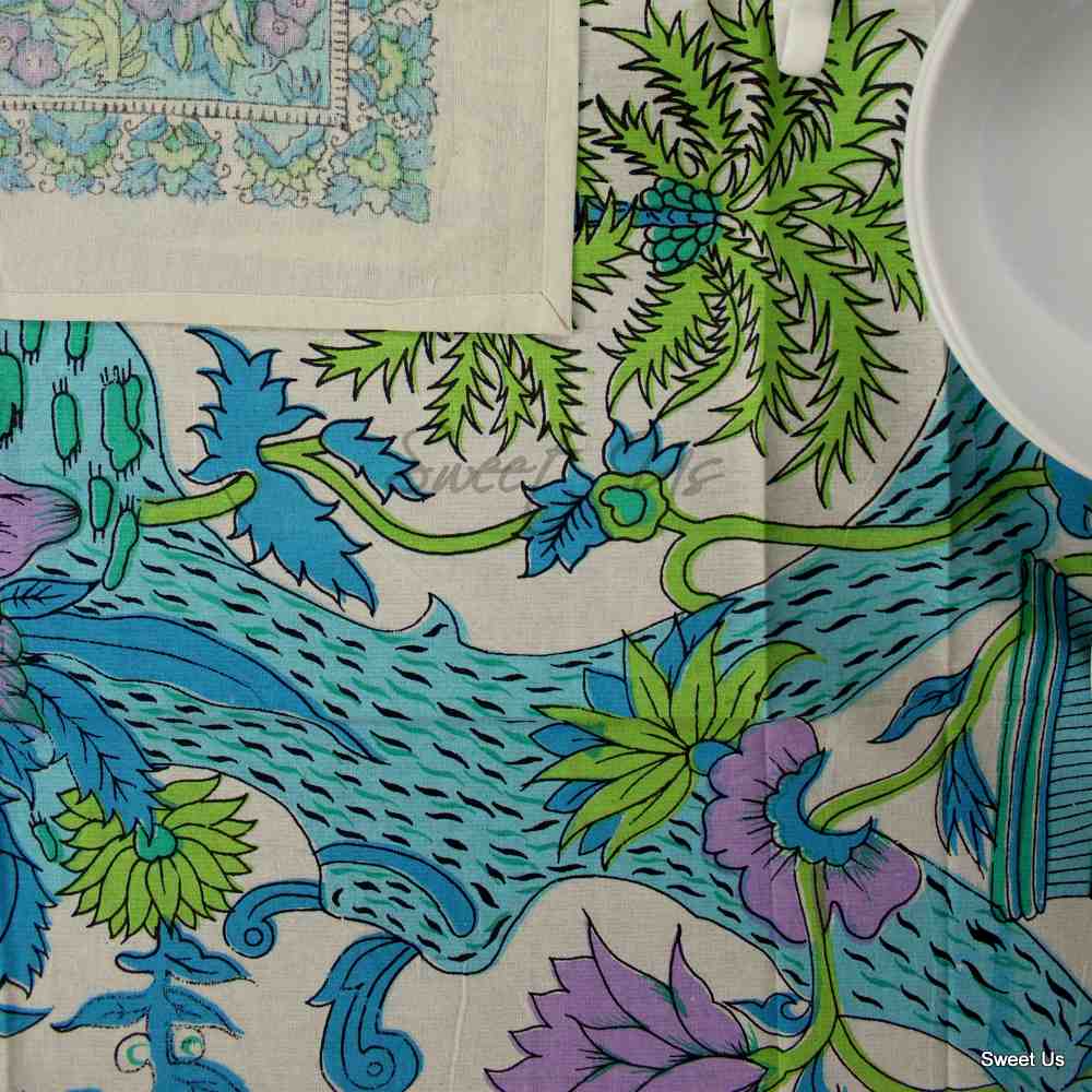 Tree of Life Tablecloth for Square Tables Cotton Floral Kitchen Dining Table Linen