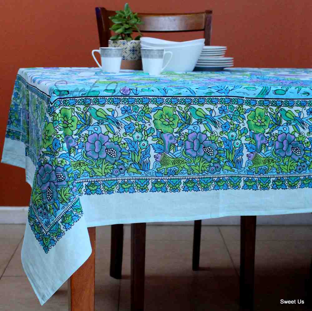 Tree of Life Tablecloth for Square Tables Cotton Floral Kitchen Dining Table Linen