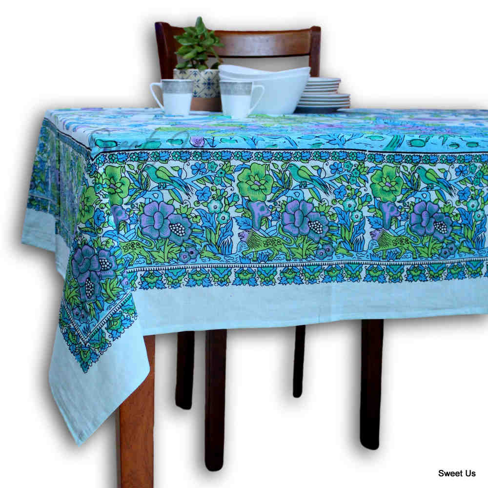 Tree of Life Tablecloth for Square Tables Cotton Floral Kitchen Dining Table Linen