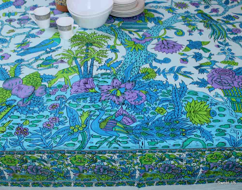 Tree of Life Tablecloth for Square Tables Cotton Floral Kitchen Dining Table Linen