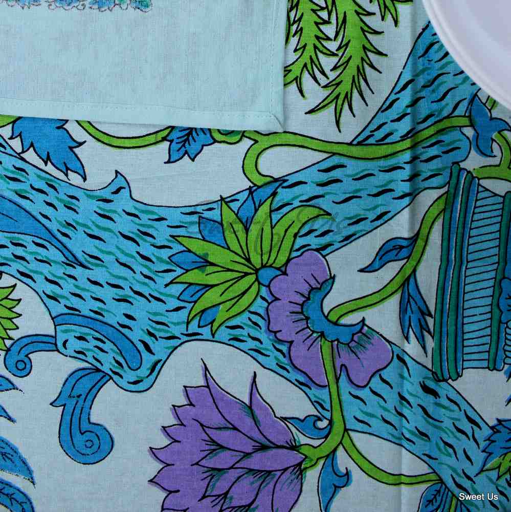 Tree of Life Tablecloth for Square Tables Cotton Floral Kitchen Dining Table Linen