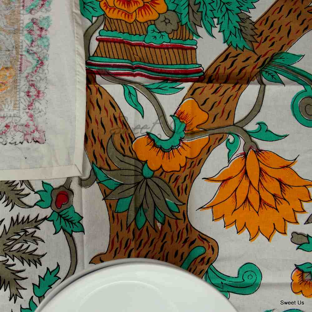 Tree of Life Tablecloth for Square Tables Cotton Floral Kitchen Dining Table Linen