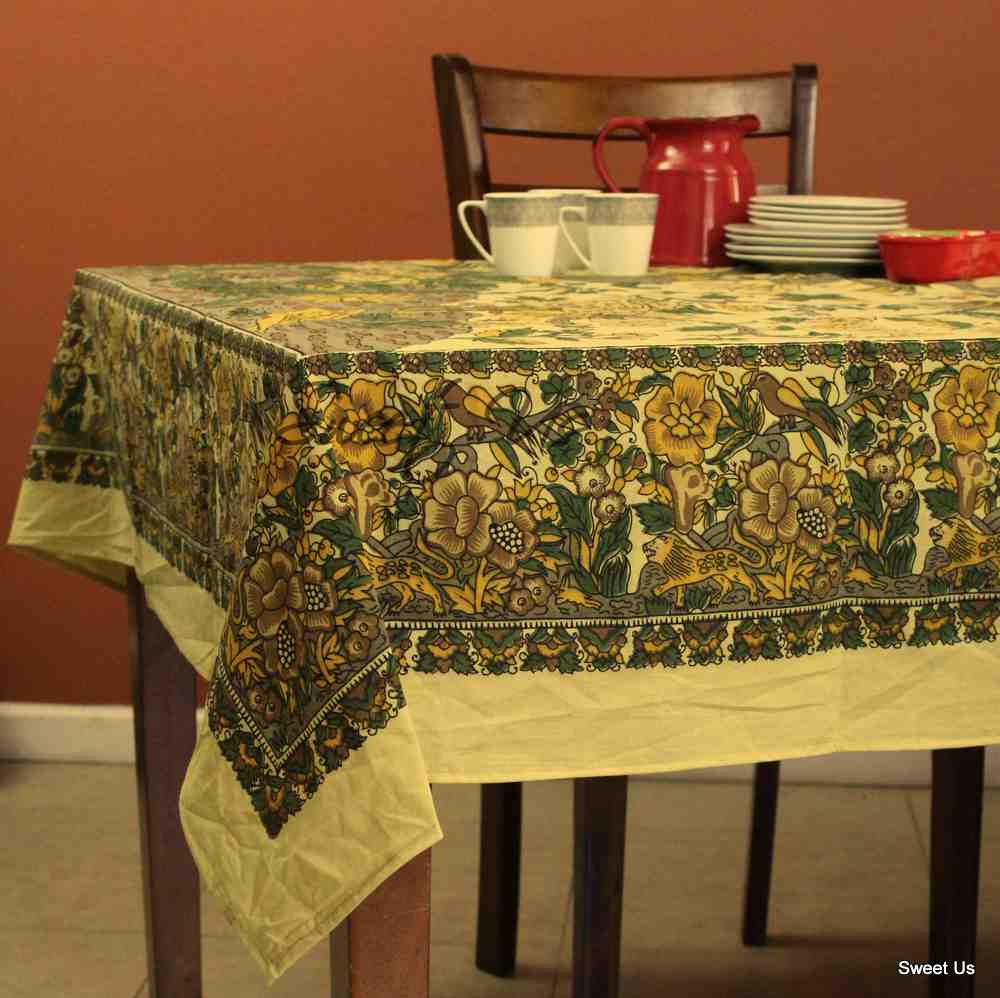 Tree of Life Tablecloth for Square Tables Cotton Floral Kitchen Dining Table Linen