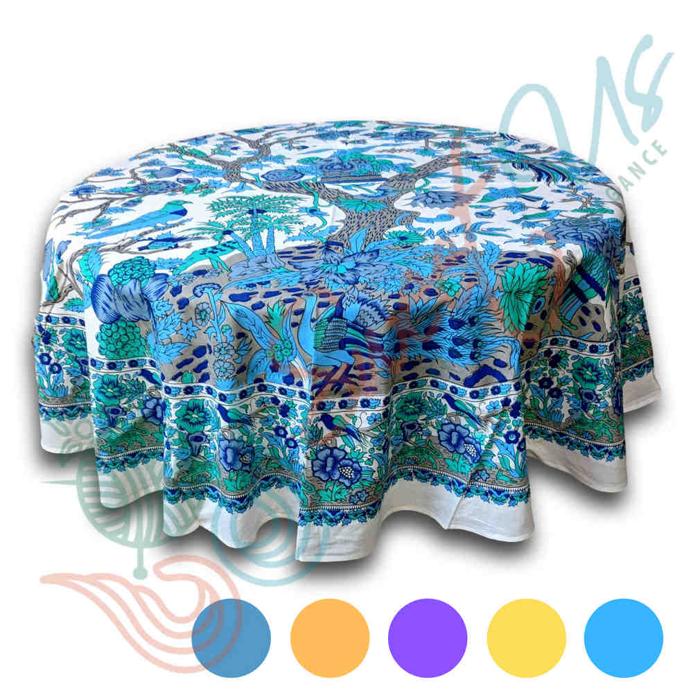 Tree of Life Tablecloth Round Cotton Floral Kitchen Dining Table Linen
