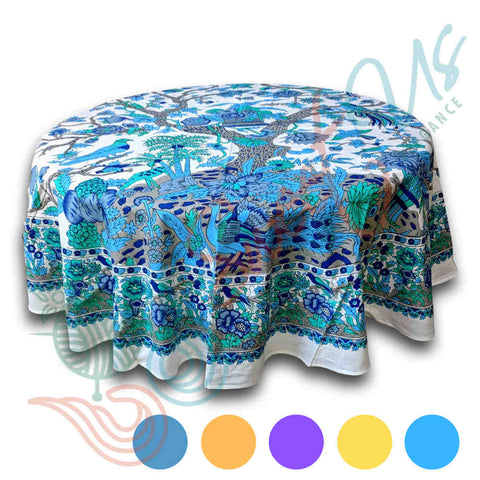 Tree of Life Tablecloth Round Cotton Floral Kitchen Dining Table Linen