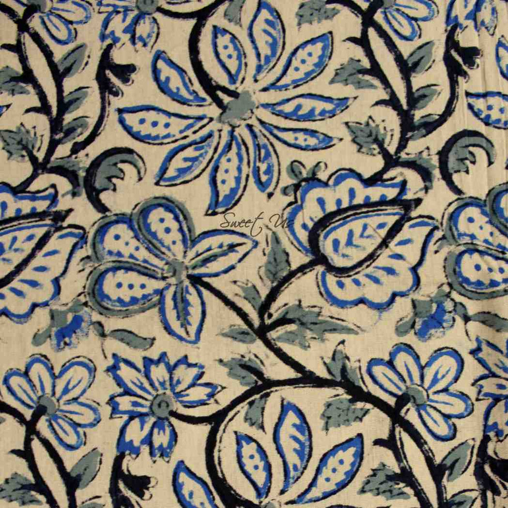Venetia Block Print Floral Tablecloth Square Nile Blue, Black, Gray, Beige