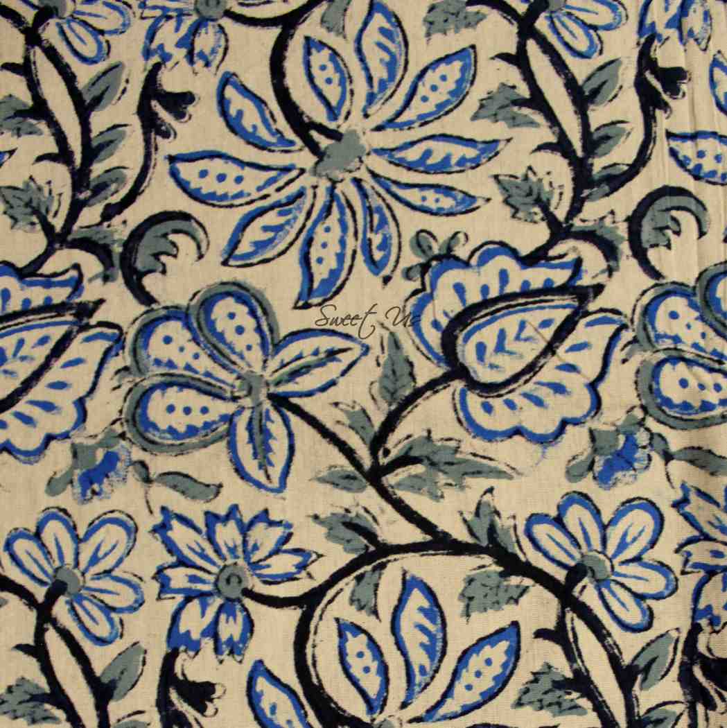 Venetia Block Print Floral Tablecloth Square Nile Blue, Black, Gray, Beige