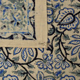 Venetia Block Print Floral Tablecloth Square Nile Blue, Black, Gray, Beige