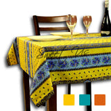 Wipeable Tablecloth Square French Provencal Acrylic Coated Cotton Floral Yellow