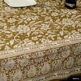 Cotton Paisley Floral Tablecloth Rectangle 70x106 Tan White