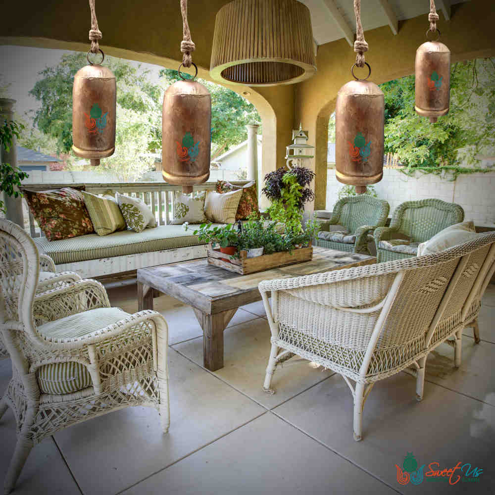 Vintage Rustic Large Tin Bell with Wooden Striker & Jute Hanger