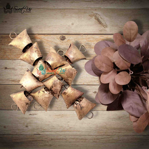 thumbnail image 2 of Rustic Vintage Cone Bells - One Dozen Tin Bells For Meditation Or Christmas Décor 2 of 6