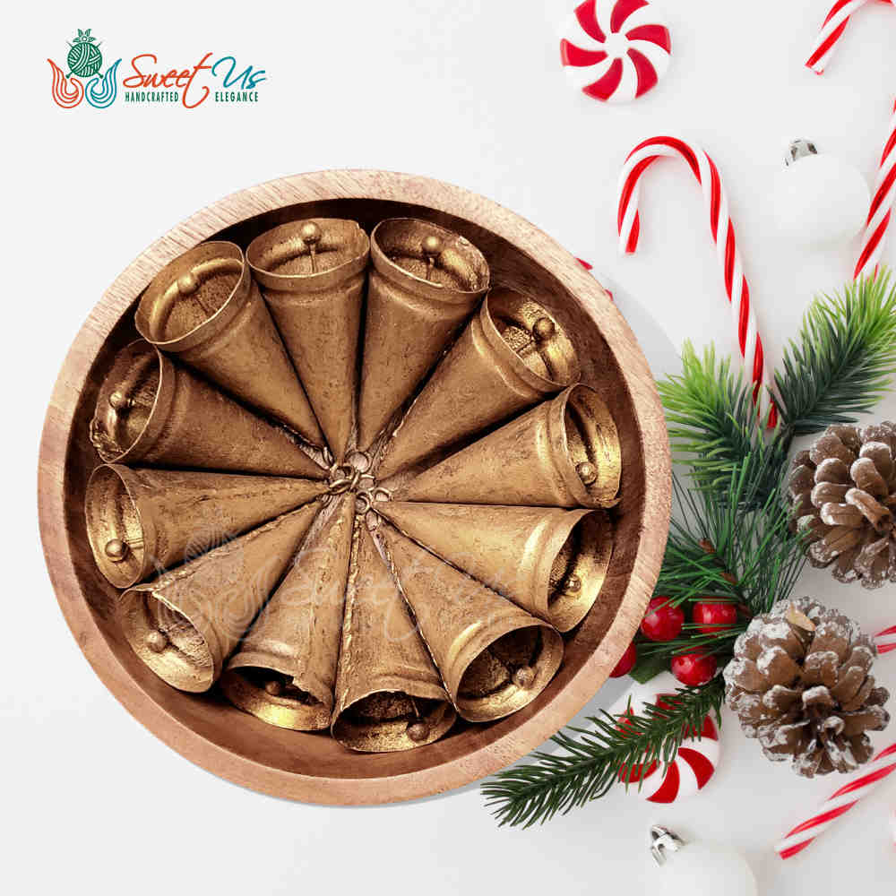 12 pcs Rustic Tin Bells for Crafts Handmade Cone Cow Bells Shopkeepers Door Bell