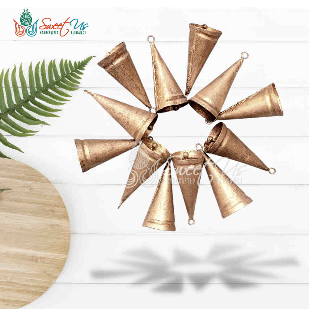 12 pcs Rustic Tin Bells for Crafts Handmade Cone Cow Bells Shopkeepers Door Bell