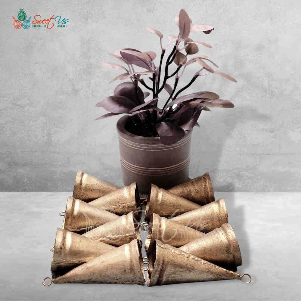 12 pcs Rustic Tin Bells for Crafts Handmade Cone Cow Bells Shopkeepers Door Bell