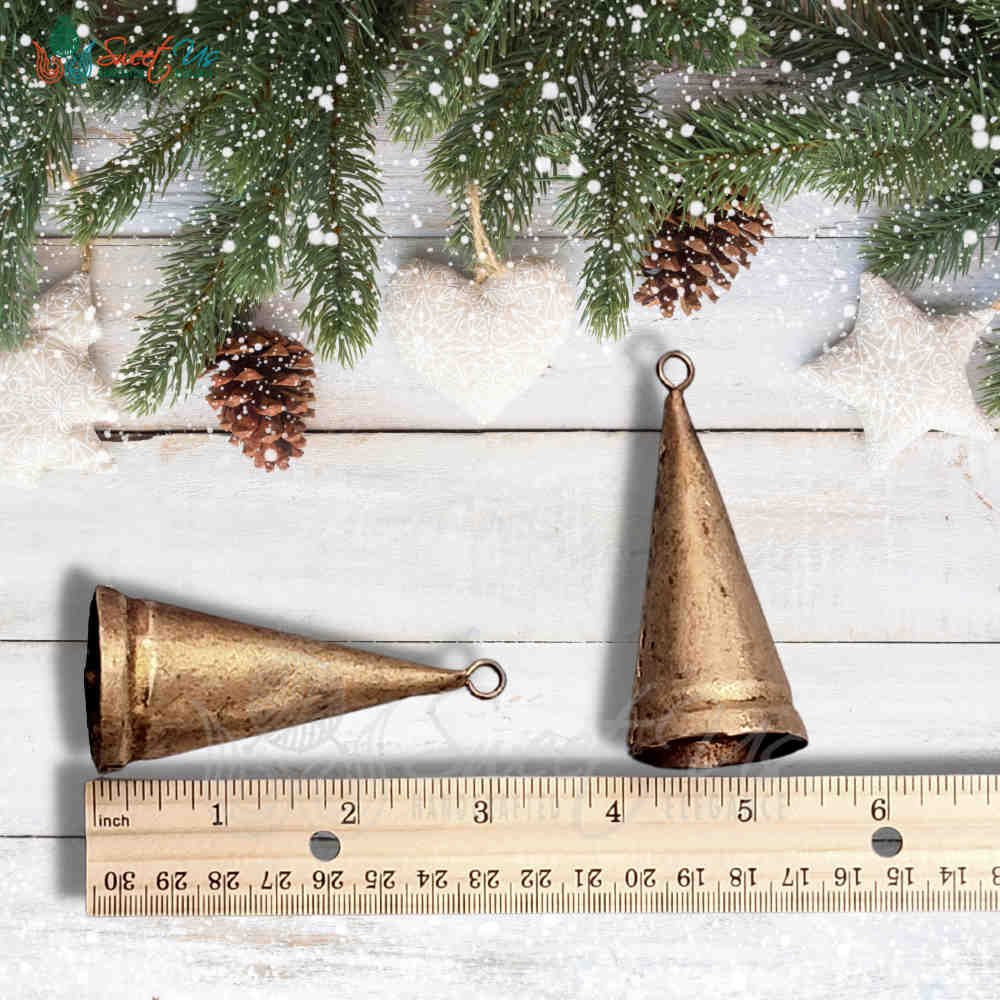12 pcs Rustic Tin Bells for Crafts Handmade Cone Cow Bells Shopkeepers Door Bell