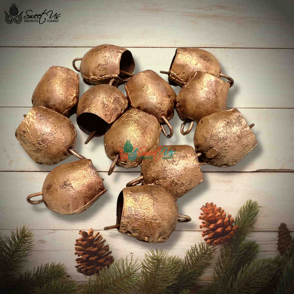12 pcs Mongolian Vintage Jingle Bells, Rustic Antique Tin Bells, Cow Bells
