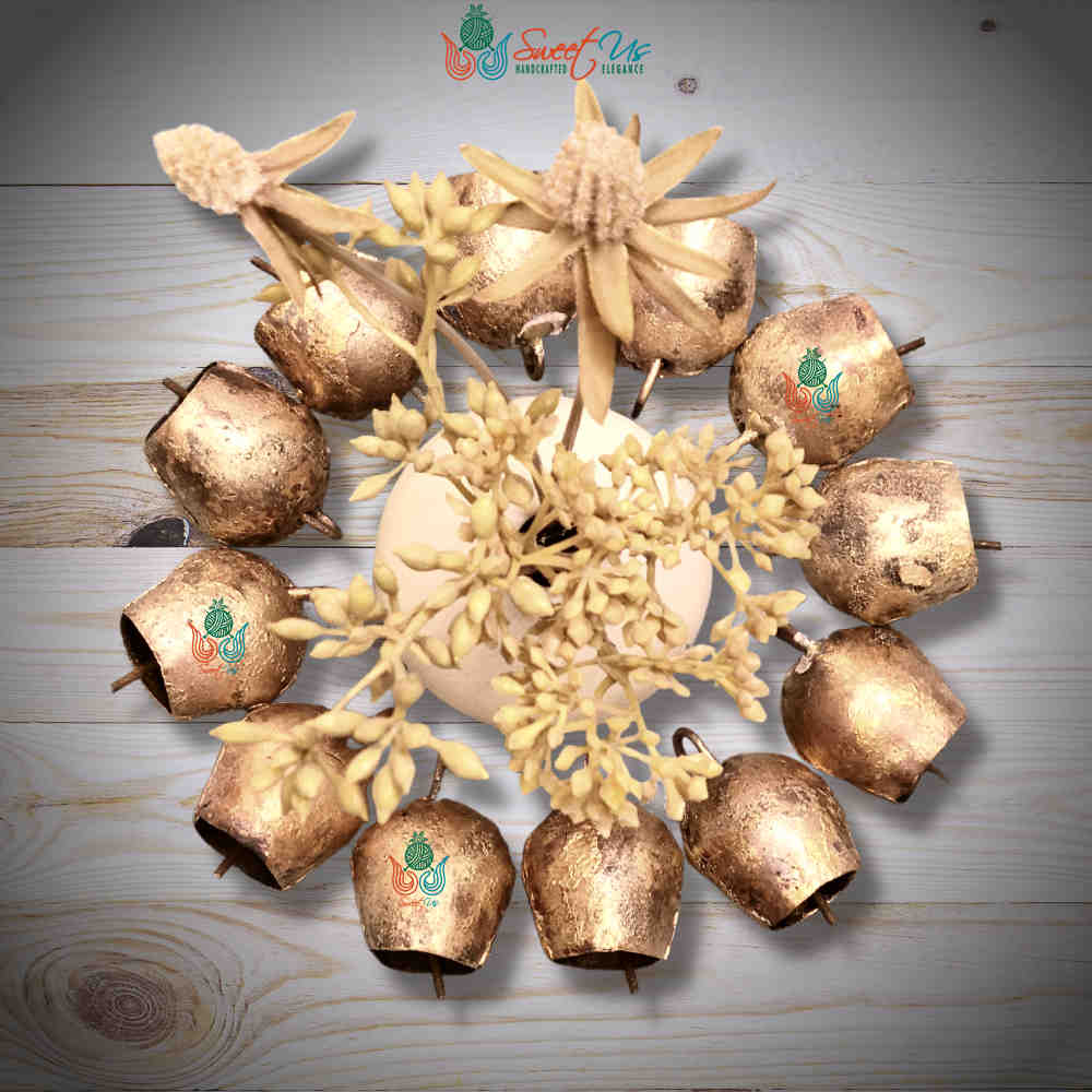 12 pcs Mongolian Vintage Jingle Bells, Rustic Antique Tin Bells, Cow Bells