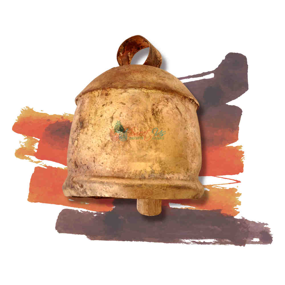 Vintage Rustic Large Tin Bell with Wooden Striker, Christmas Decor, Cow Bell