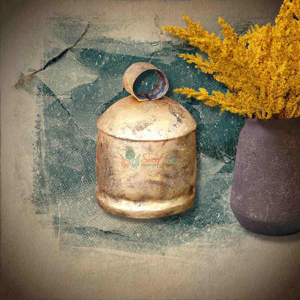 Vintage Rustic Large Tin Bell with Wooden Striker, Christmas Decor, Cow Bell