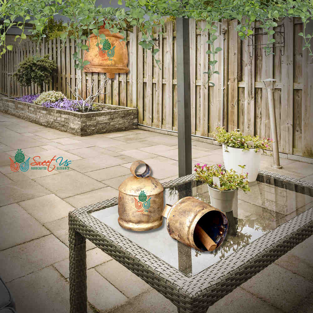 Vintage Rustic Large Tin Bell with Wooden Striker, Christmas Decor, Cow Bell