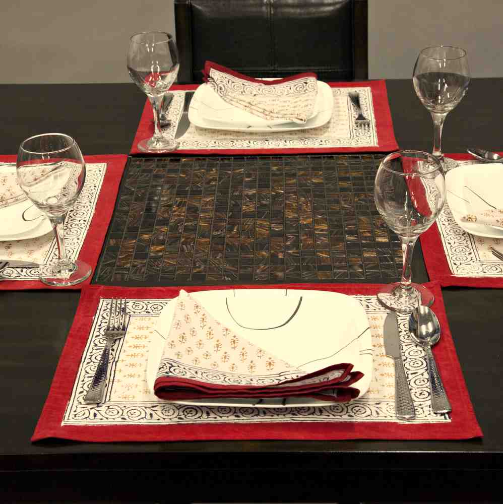 Cotton Hand Block Print Floral Buti Placemat Napkin Table Linen - Sweet Us