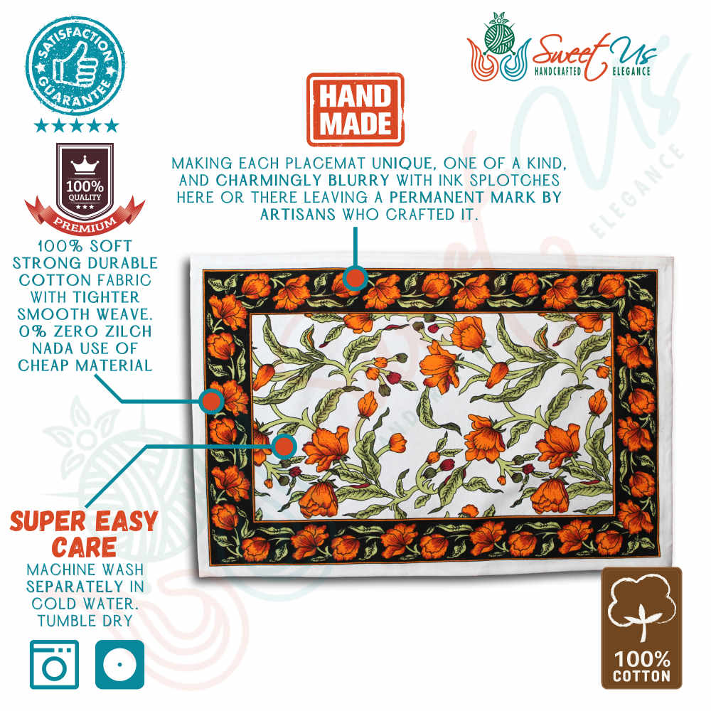 The Affluent Floral French Country Cotton Placemat, Amber Olive