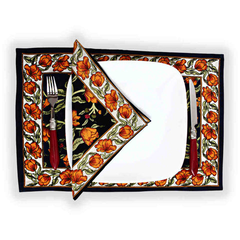 The Affluent Floral French Country Cotton Placemat, Amber Black