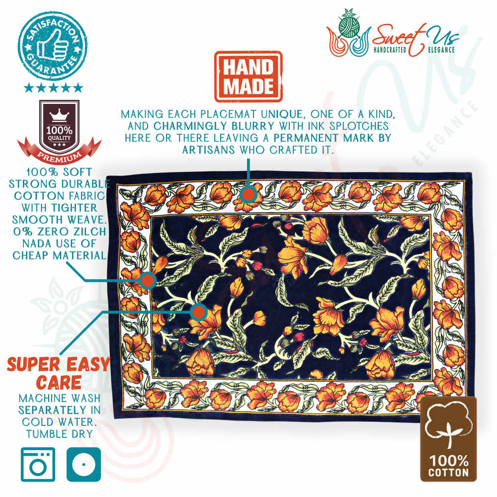 The Affluent Floral French Country Cotton Placemat, Amber Black