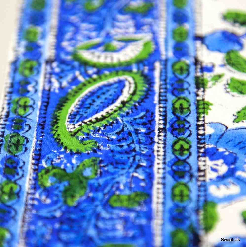 Royal Paisley Floral Block Print Table Napkin, Seaglass Symphony