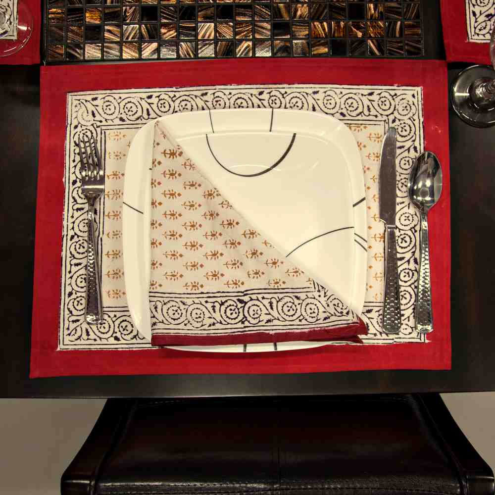 Cotton Hand Block Print Floral Buti Placemat Napkin Table Linen - Sweet Us