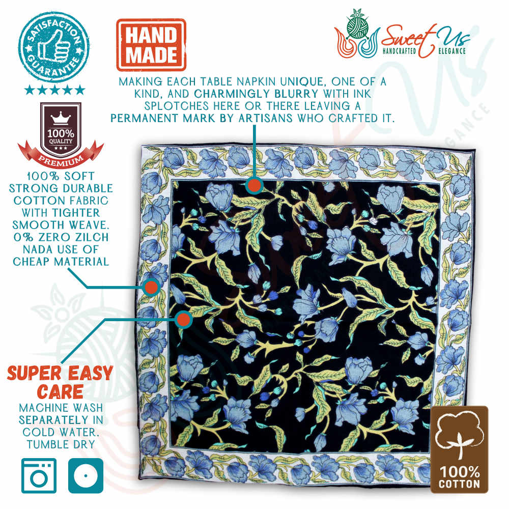 The Affluent Floral French Country Cotton Table Napkin, Power Black