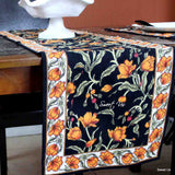 The Affluent Floral French Country Cotton Table Runner, Amber Black