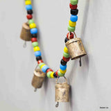 Chime of Ten Tin Bells with Metal Striker on 38" Long Cord with Colorful Beads