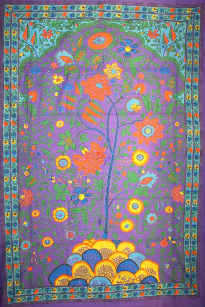 Cotton Tree of Life Tapestry Wall Hang Tablecloth Rectangle Spread Purple - Sweet Us