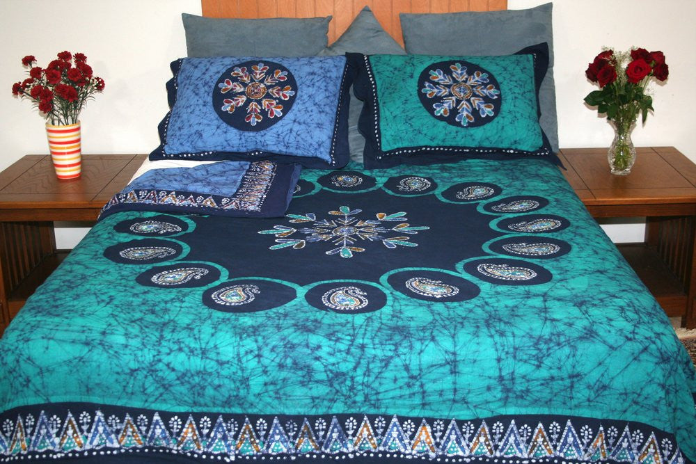 Handmade Cotton Reversible Duvet Cover Multi Batik Paisley Mandala 100% Cotton Full Queen King - Sweet Us