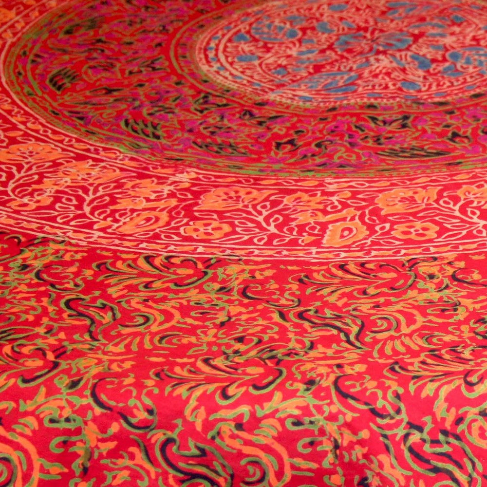 Clearance Handmade Sanganeer Floral Mandala 72" Round 100% Cotton Tablecloth Gorgeous Red - Sweet Us