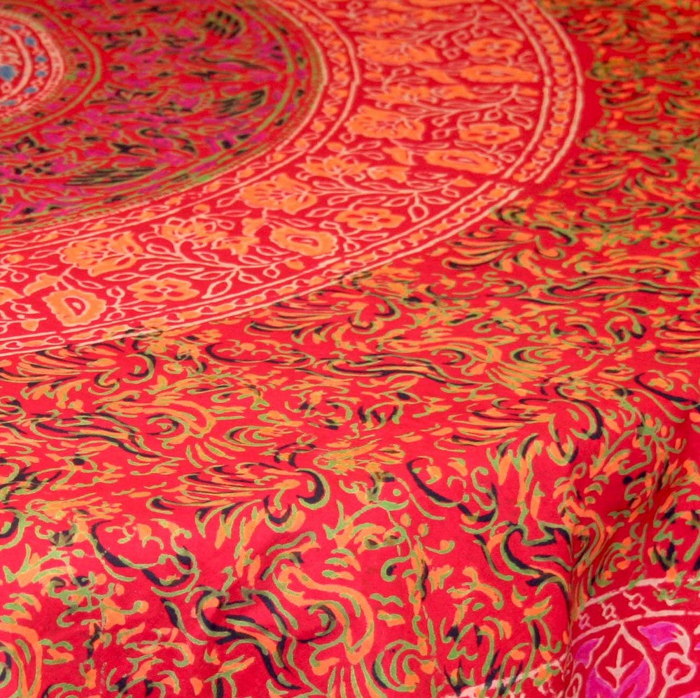 Clearance Handmade Sanganeer Floral Mandala 72" Round 100% Cotton Tablecloth Gorgeous Red - Sweet Us