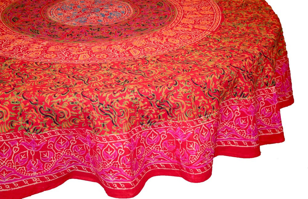 Clearance Handmade Sanganeer Floral Mandala 72" Round 100% Cotton Tablecloth Gorgeous Red - Sweet Us